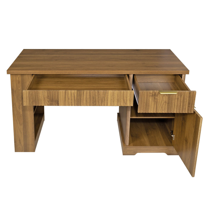 Modern Fluted Office Desk With Storage Cabinet