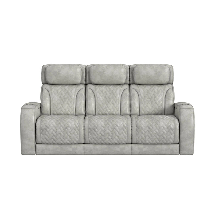 Prime Time P3 Sofa with DDT, 3.0 Table, 7 Colors (LED and Cup Holders), Reading Light, Vibration, speaker, and Heat Massage in Leather Gel Light Grey