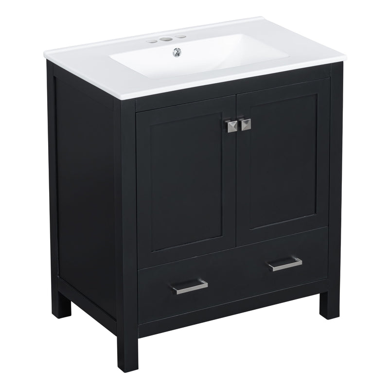 Bathroom Vanity With Single Sink, Combo Cabinet Undermount Sink, Bathroom Storage Cabinet With Two Doors And A Drawer, Soft Closing, Multifunctional Storage, Solid Wood Frame