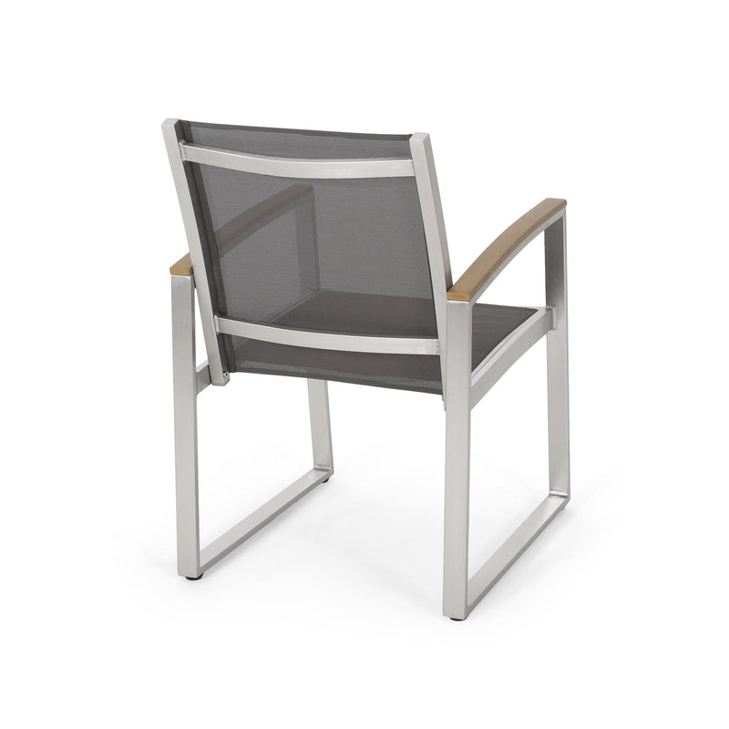 Poetic - Outdoor Dining Chair With Faux Wood Arms And Aluminum Frame (Set of 2) - Gray