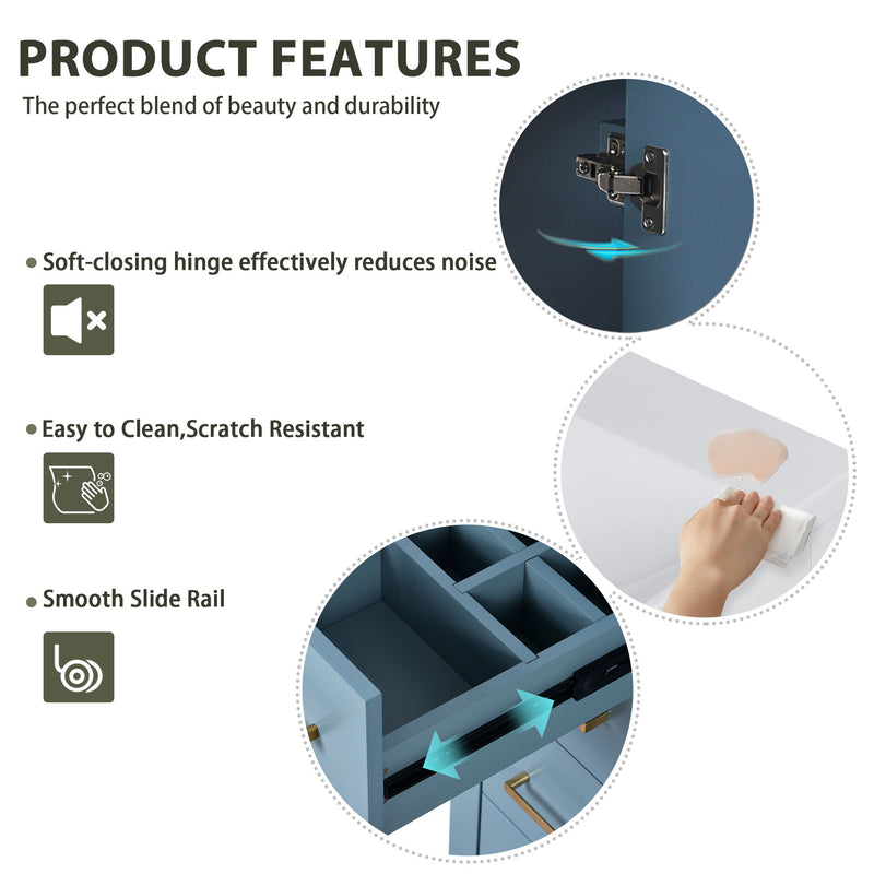 Ceramic Sink Combo, Freestanding Vanity Set With 3 Drawers & Soft Closing Doors