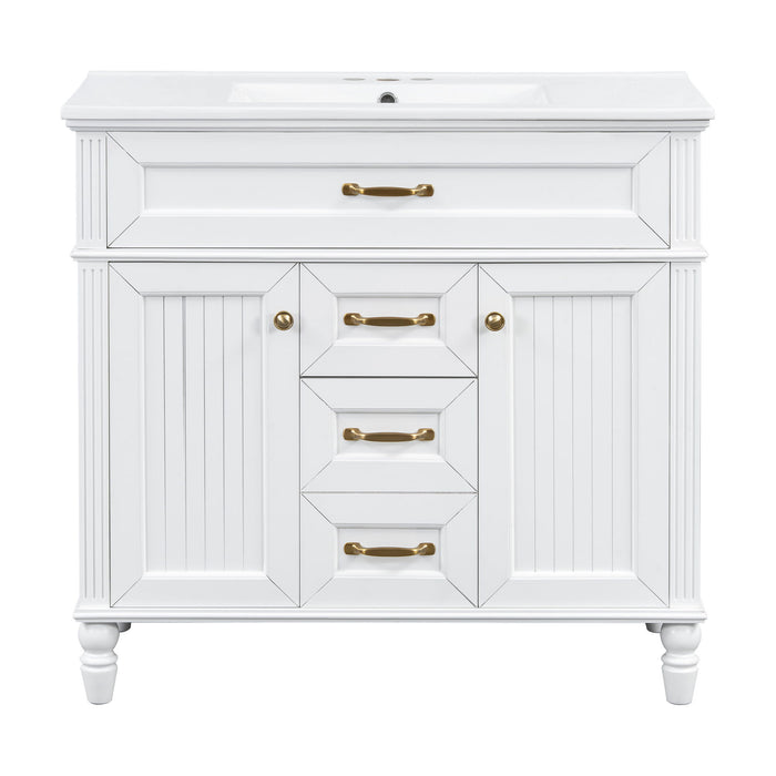Bathroom Vanity With Sink, Flip-Out Top Drawer, Soft Close Doors, 2 Storage Drawers