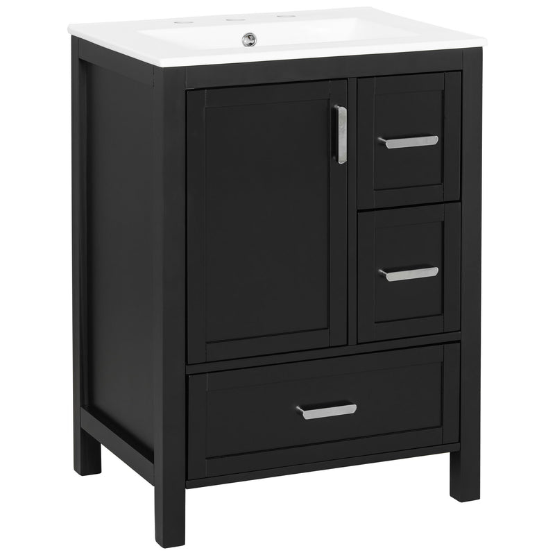 Bathroom Vanity With Sink, Soft-Close Doors, Double-Layer Shelf And 3 Drawers