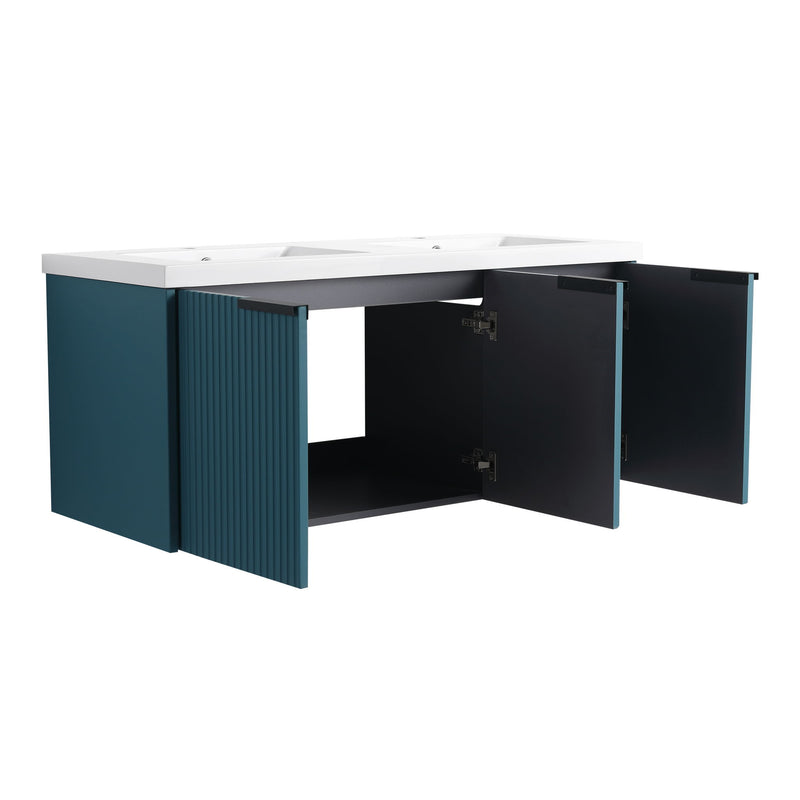 Contemporary Wall Mounted Bathroom Vanity With Resin Double Sink