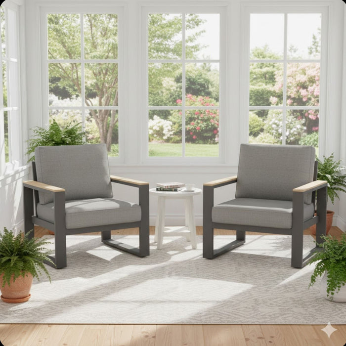 All-Weather Patio Armchairs With Thick Cushions (Set of 2)