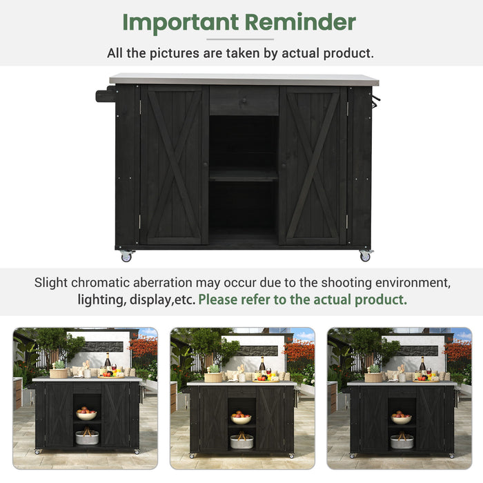 Outdoor Kitchen Island With Stainless Steel Top, Ample Storage Space, Towel And Spice Racks And A Bottle Opener