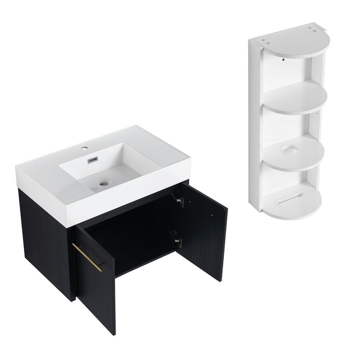 Modern Wall Mounted Bathroom Vanity With Left Sink And Storage Rack