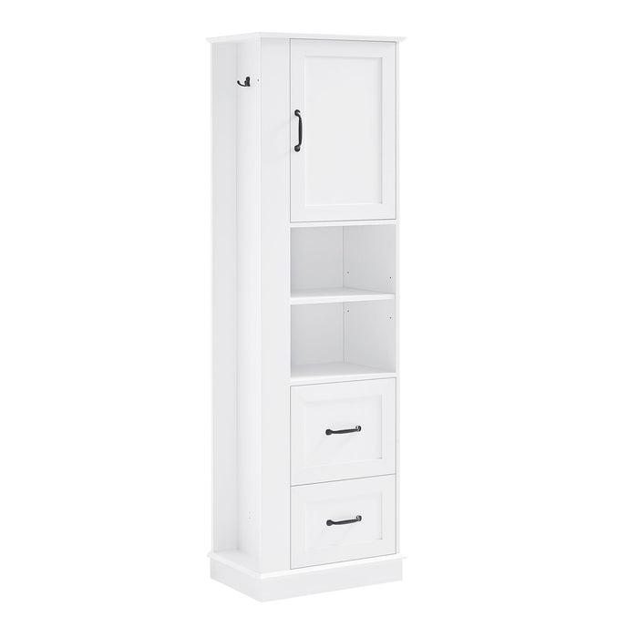 Freestanding Bathroom Storage Cabinet With Adjustable Shelves And Side Hooks Board, Rectangle Design