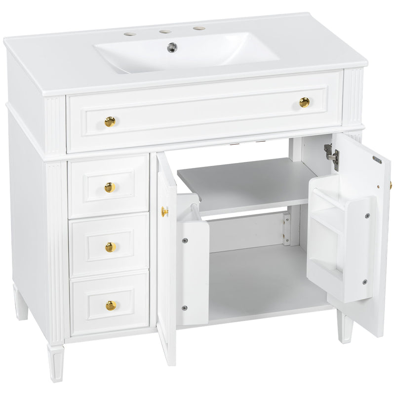 Bathroom Vanity With Sink, 3 Drawers & 2 Doors