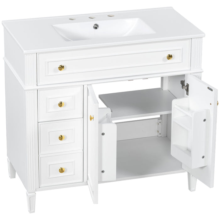 Bathroom Vanity With Sink, 3 Drawers & 2 Doors