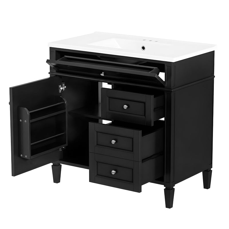 Bathroom Vanity With Sink, Rectangular Storage Cabinet & 2 Drawers And Tip Out Drawer