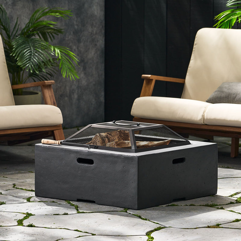 Outdoor Square Mgo Wood Burning Fire Pit - Dark Gray