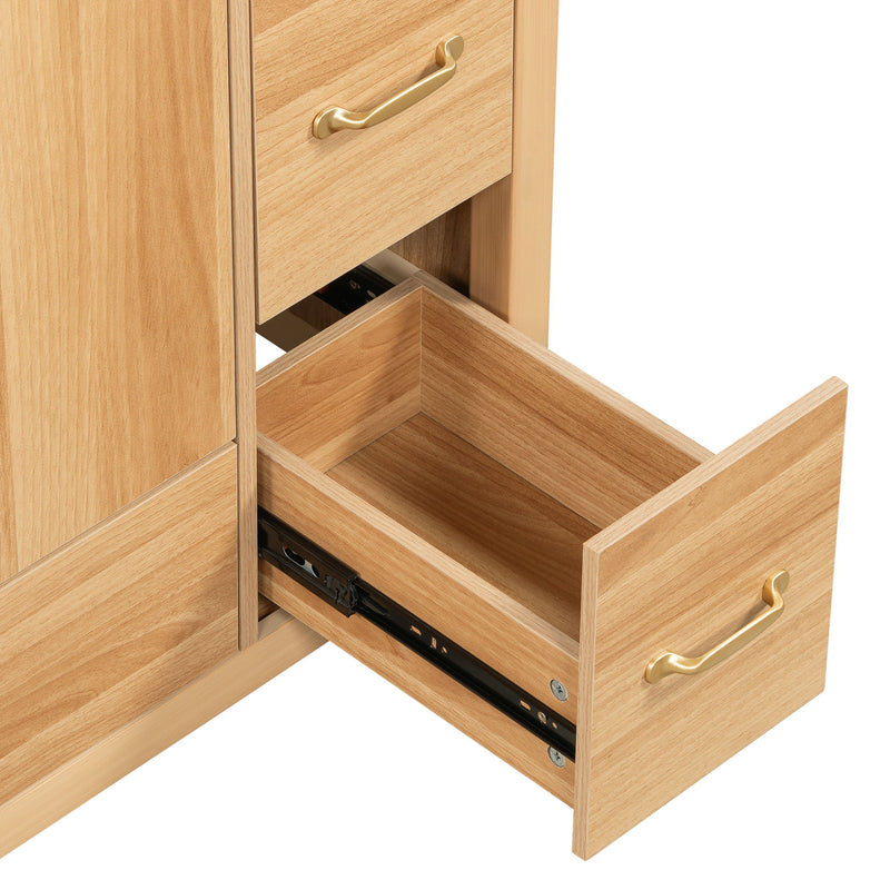 Bathroom Vanity, 2 Soft Close Doors, 4 Soft Close Drawers, Adjustable Shelf, Storage Cabinet - Acacia Wood