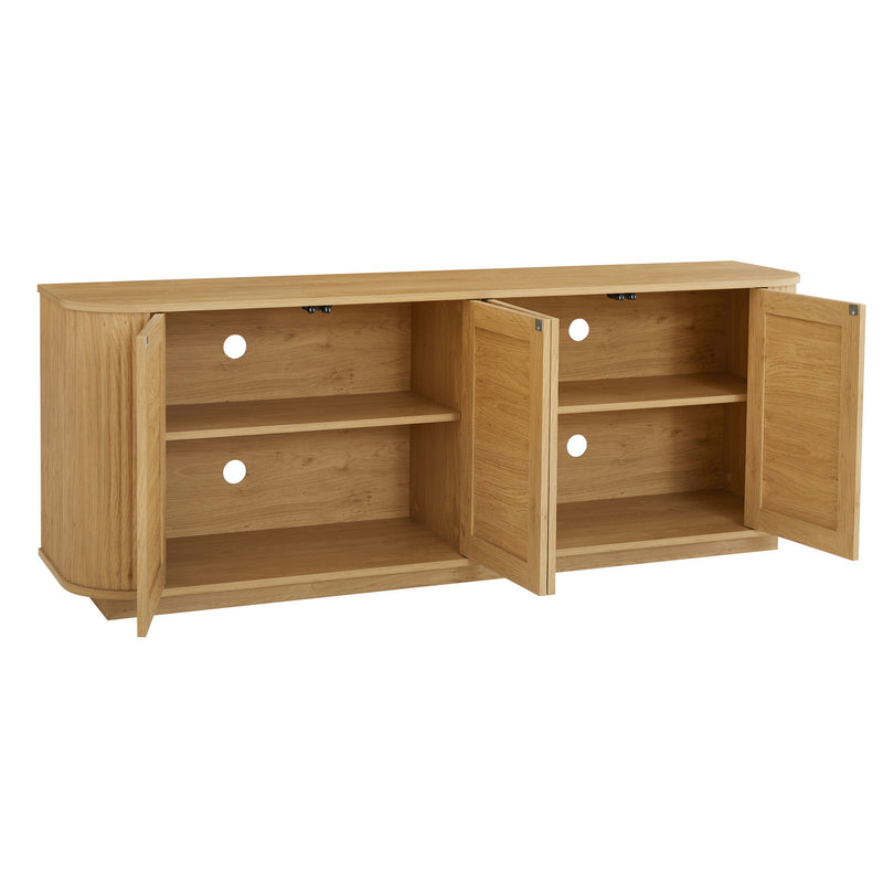 Contemporary Wave Shaped TV Stand With Rattan Doors