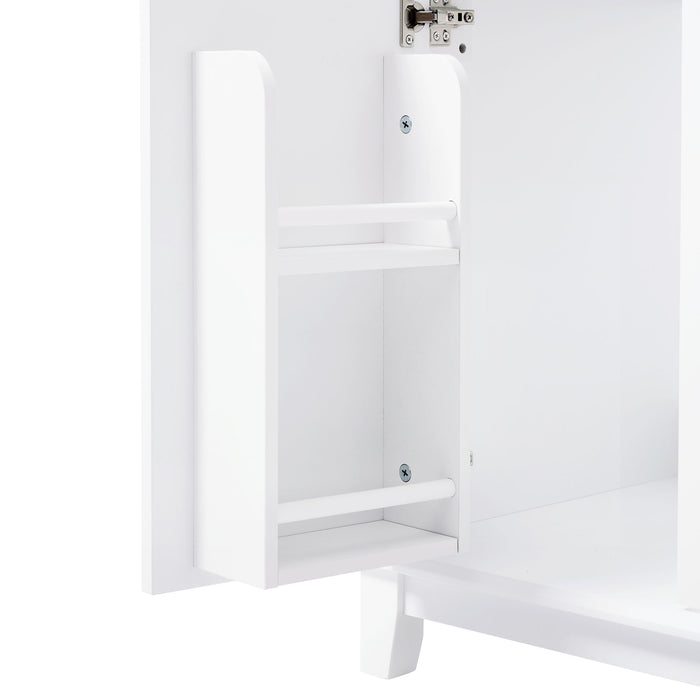 Bathroom Vanity Cabinet Only, 3 Drawers & 4 Doors With Double Layer Shelves - White