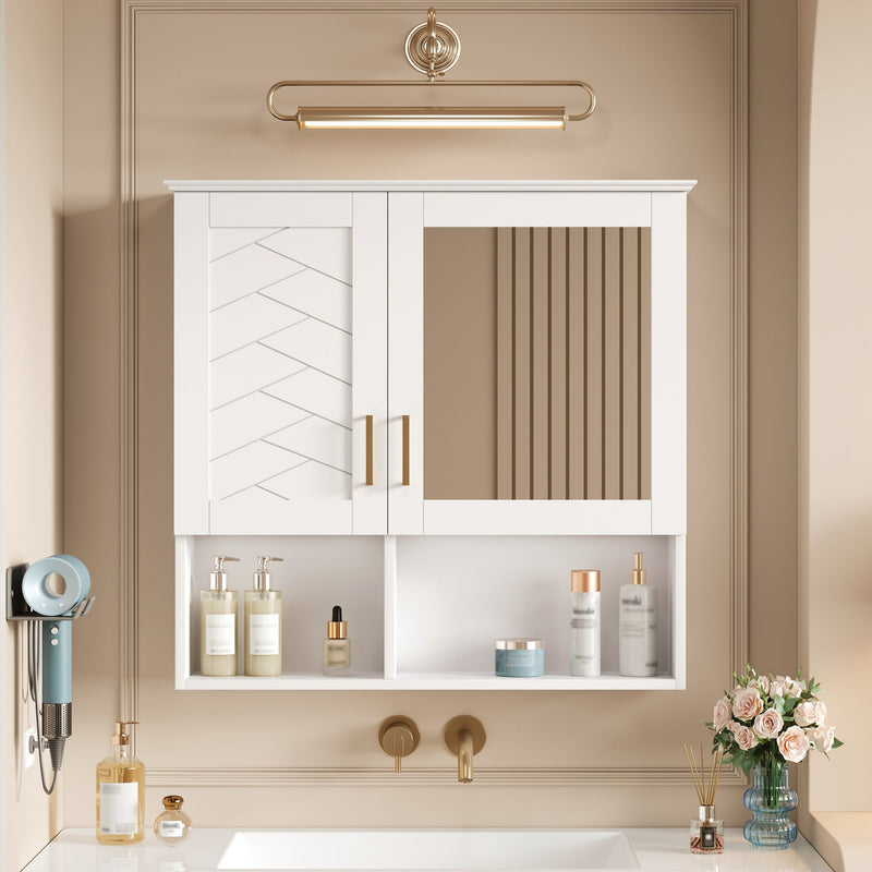 2 In 1 Wall-Mounted Mirror Cabinet With Adjustable Shelves, Soft-Close Doors, High-Definition Mirror & Storage