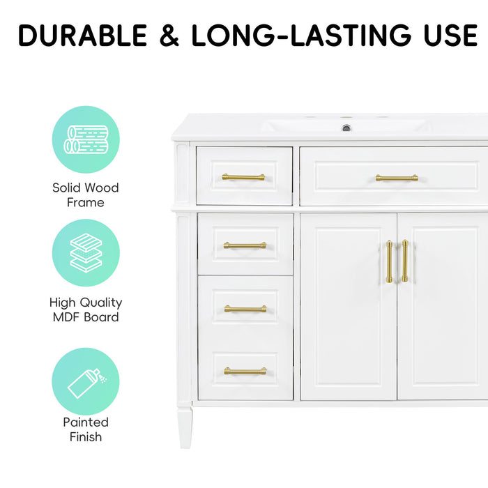 Bathroom Vanity With Sink, 4 Drawers (1 Flip Drawer), 2 Doors & Adjustable Shelf - White