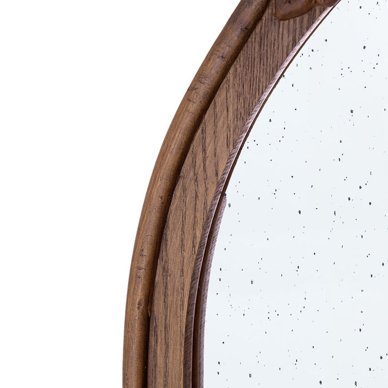Hand Carved Rose Antique Mirror Frame, Wood Arch Mirror Wall Decor For Living Room