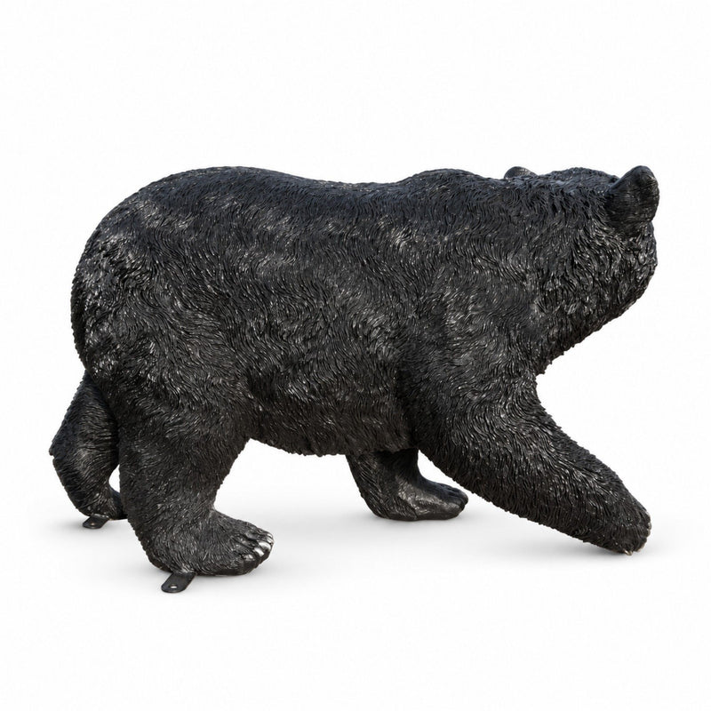 Bear Garden Statue, Walking Animal Sculpture With 2 Ground Stakes For Outdoor Decor - Black