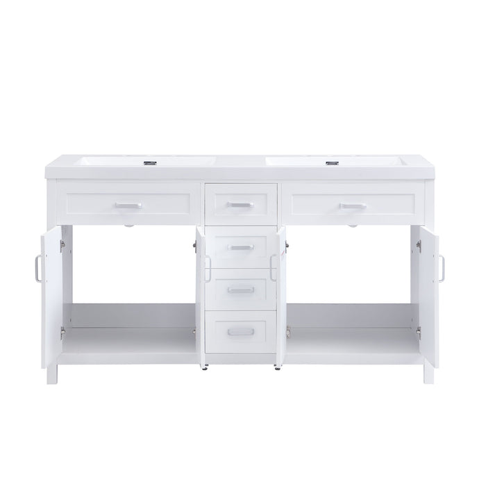 59.1" Minimalist Double Sink Bathroom Vanity With Top, Soft Close Doors & Drawers - White