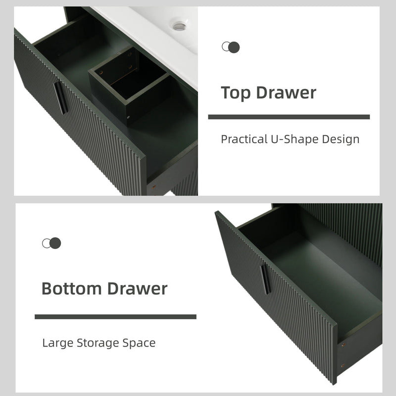 Bathroom Vanity With Ceramic Sink, Fluted Design