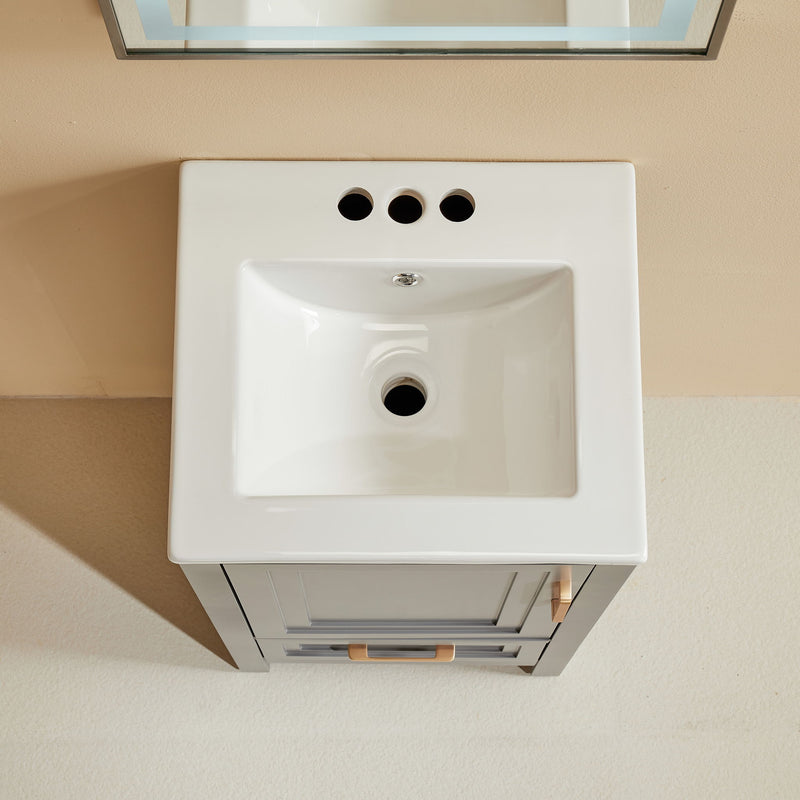 Fully Assembled 18'' Freestanding Single Bathroom Vanity With Ceramic Top - Gray