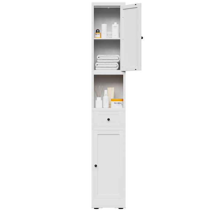 Tall Narrow Bathroom Cabinet With 5-Tier Storage, Adjustable Shelves, Freestanding - White