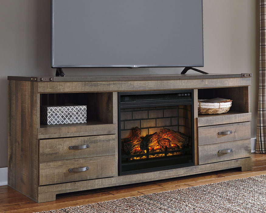 Trinell - 63" TV Stand With Glass/Stone Fireplace Insert - Brown