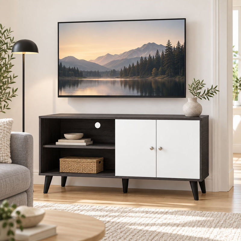 Amidon - TV Stand, With 2 Storage Shelves And 1 Cabinet