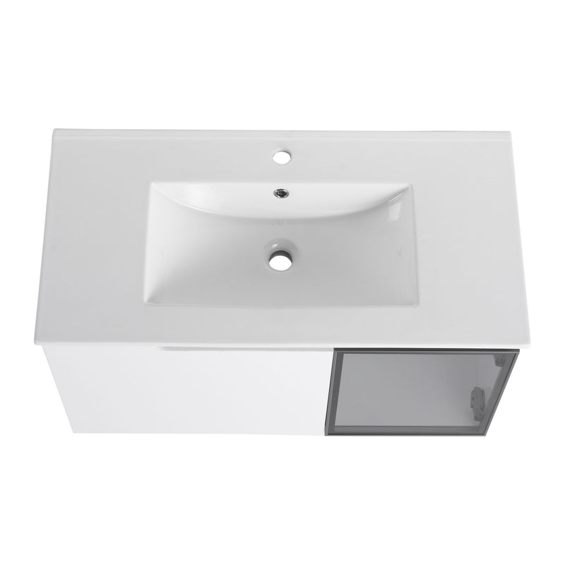 Wall Mounted Bathroom Vanity With Sink, 2 Soft Close Doors, Cabinet & Half Door