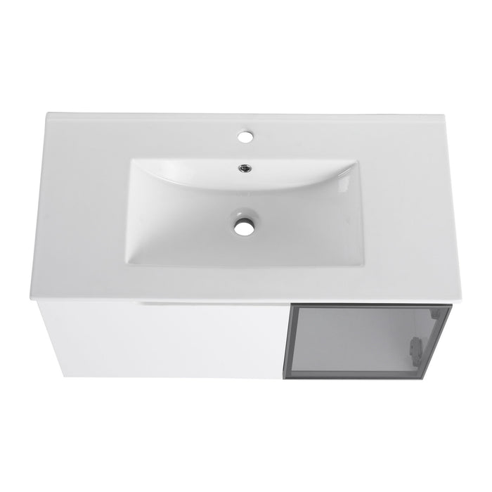 Wall Mounted Bathroom Vanity With Sink, Soft Close Doors, Cabinet & Half Door