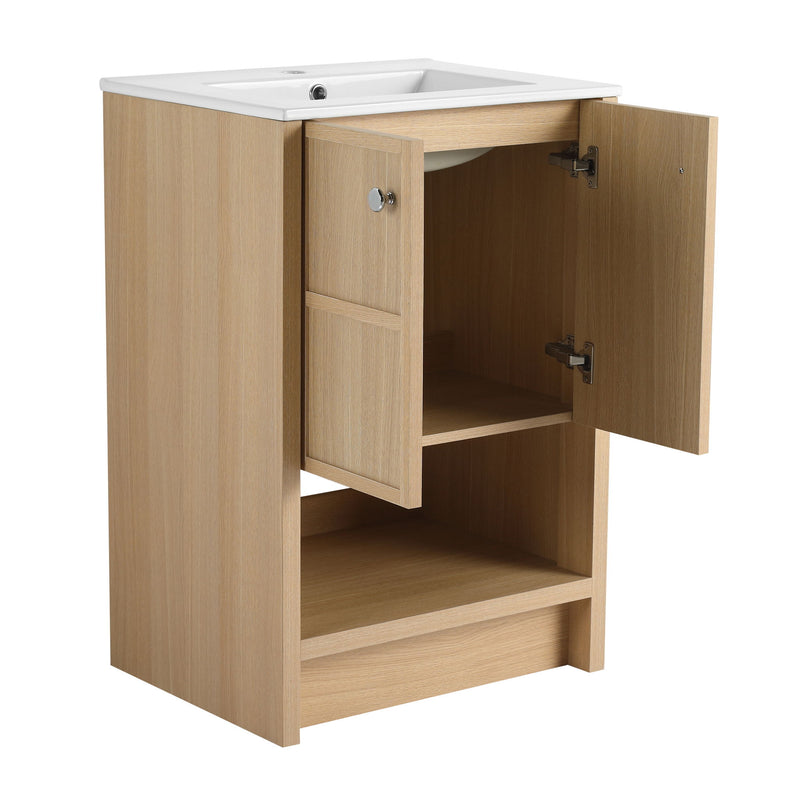 Modern Freestanding Bathroom Vanity With Ceramic Sink And Soft Closing Doors