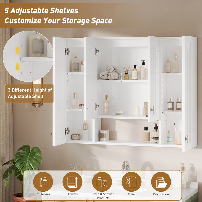 Bathroom Cabinet With 5 Adjustable Shelves, Soft Closing Hinges, Open Shelving Design - White