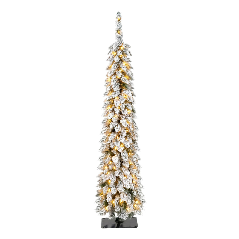 4 Pack Slim Pencil Christmas Trees With Snow Tips, Warm LED Lights, For Indoor Use - Green