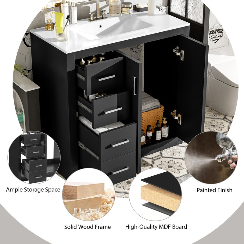 Bathroom Vanity With Sink Combo, Storage Cabinet, Freestanding Set With 3 Drawers & Soft Closing Doors