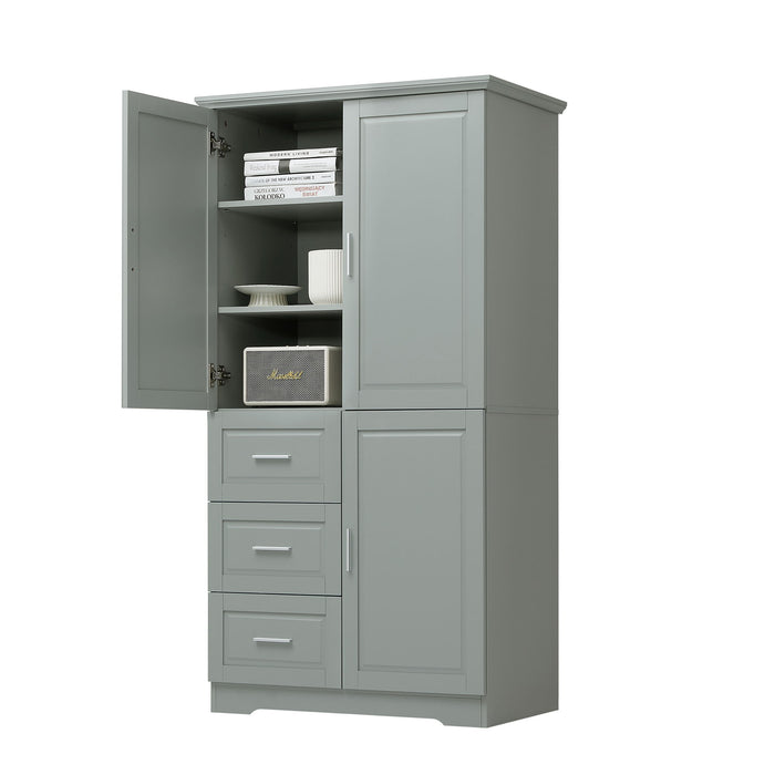 Tall Wide Storage Cabinet With Doors, 3 Drawers