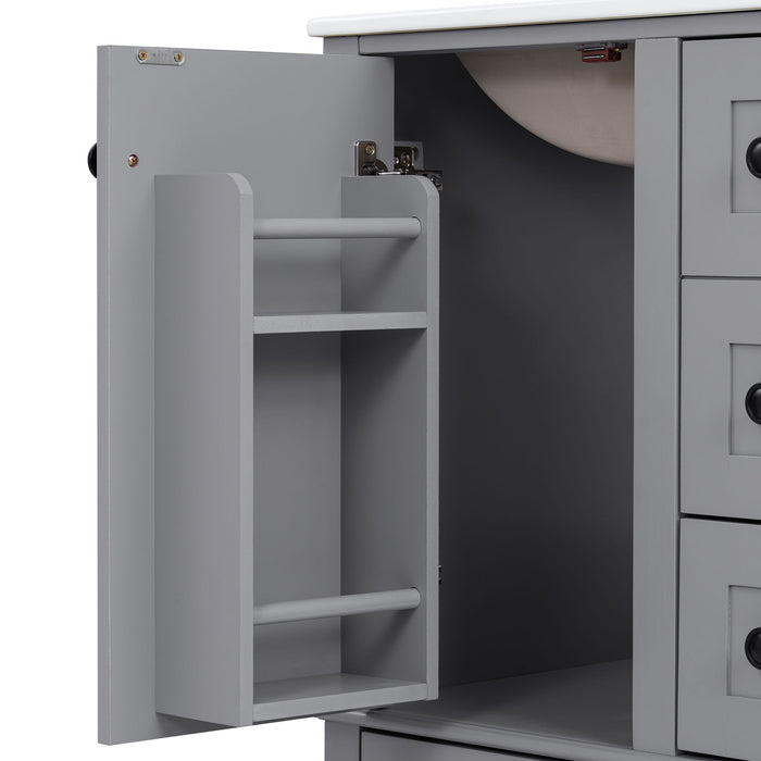 Bathroom Vanity With Integrated Basin, Soft Close Drawers, Door Mounted Double Layer Shelf