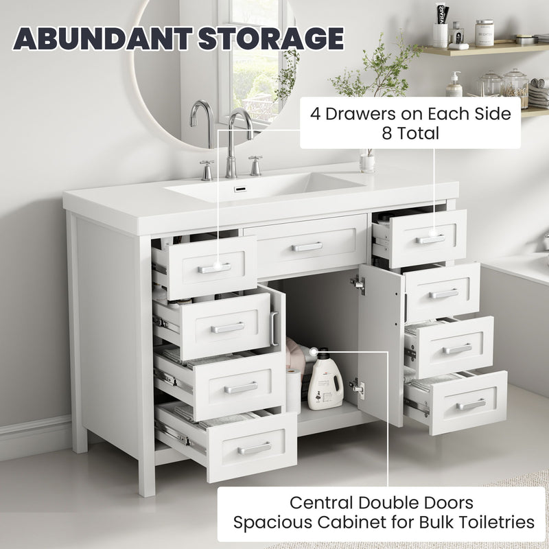 Bathroom Vanity With Sink, 2 Doors 8 Drawers, Soft Close System, Classic Design