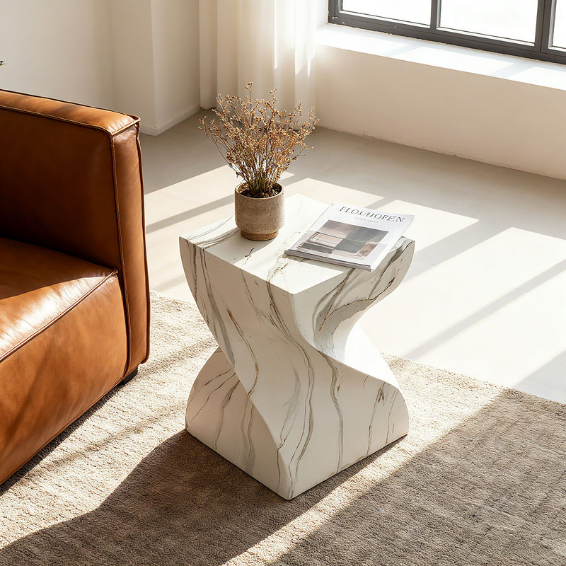 Outdoor End Table, Round Side Table For Patio And Garden - Marble