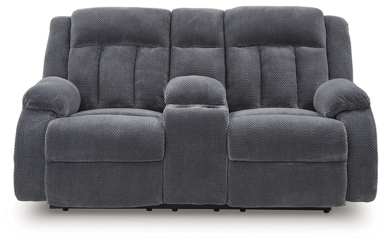 Observation - Double Reclining Power Loveseat With Console - Steel