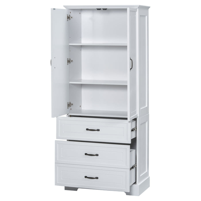 Tall Bathroom Storage Cabinet With 2 Doors And Drawers, Adjustable Shelf - White