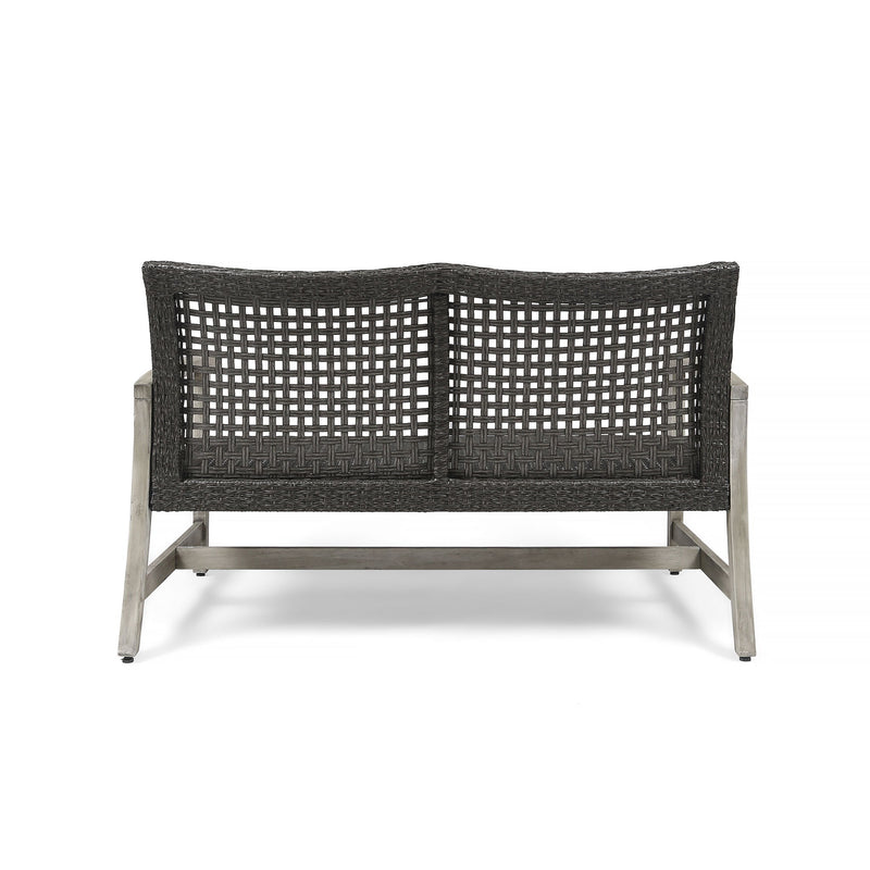 Hampton - Outdoor Wood And Wicker Loveseat - Gray
