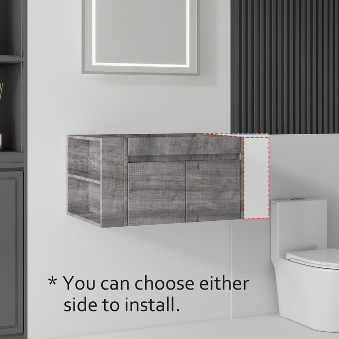 Floating Bathroom Vanity Cabinet, Soft Close Double Drawers, Open Side Storage, Wall Mounted, Cabinet Only