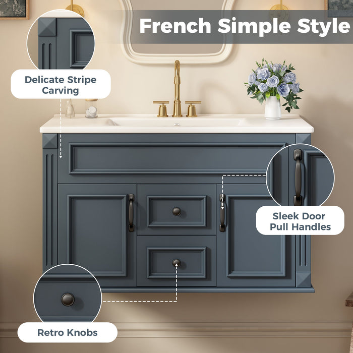French Simple Style Wall Mounted Bathroom Cabinet With Sink