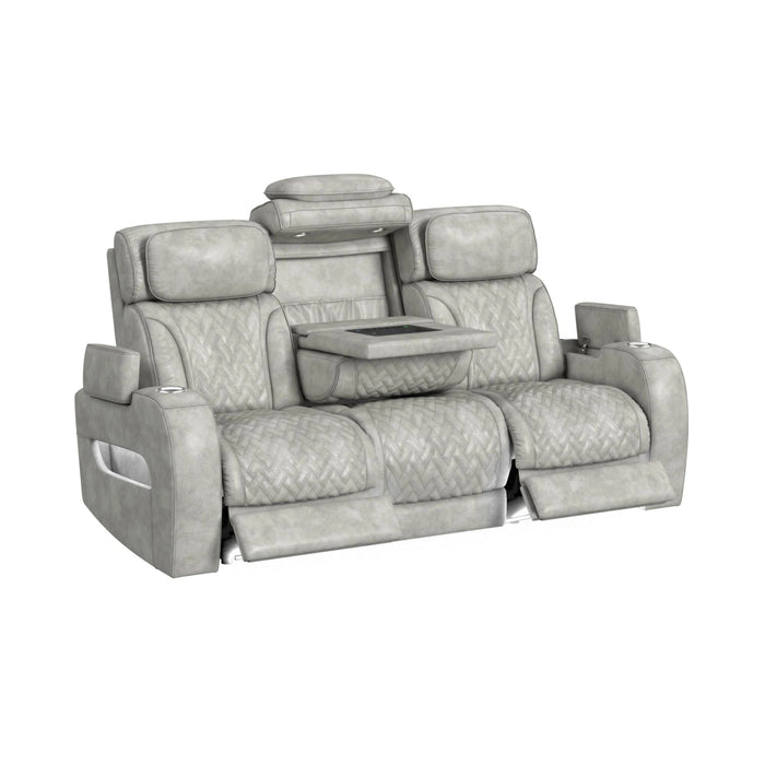 Prime Time P3 3PC Living Room Set with 7 Colors LED in Leather Gel Light Grey-Sofa, Loveseat & Recliner