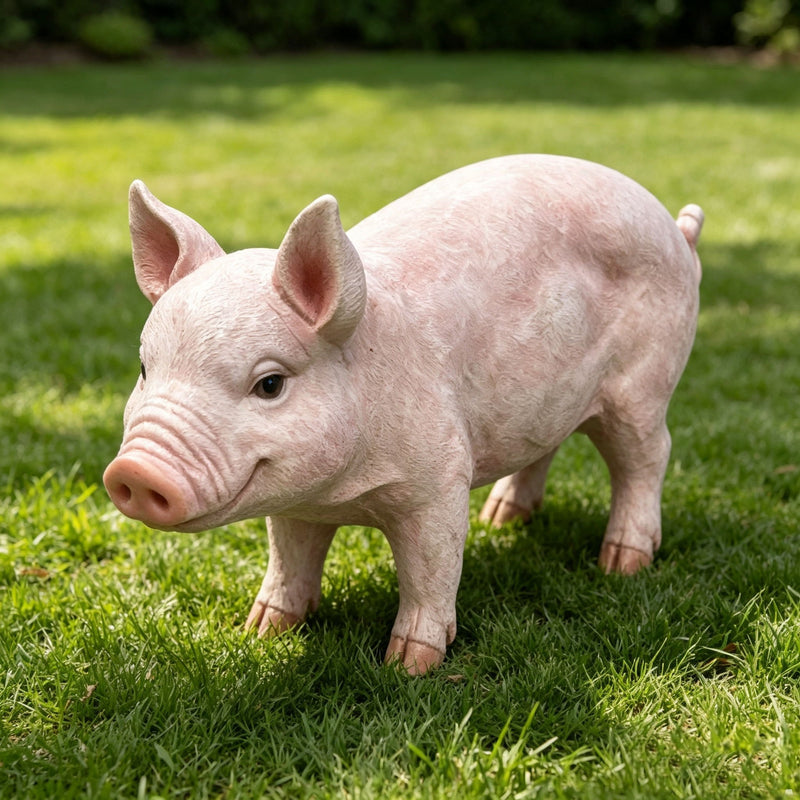Cute Pig Garden Statue, Farm Pig Figurine Lawn Ornament, Weatherproof Outdoor Sculpture Decor - Baby Pink