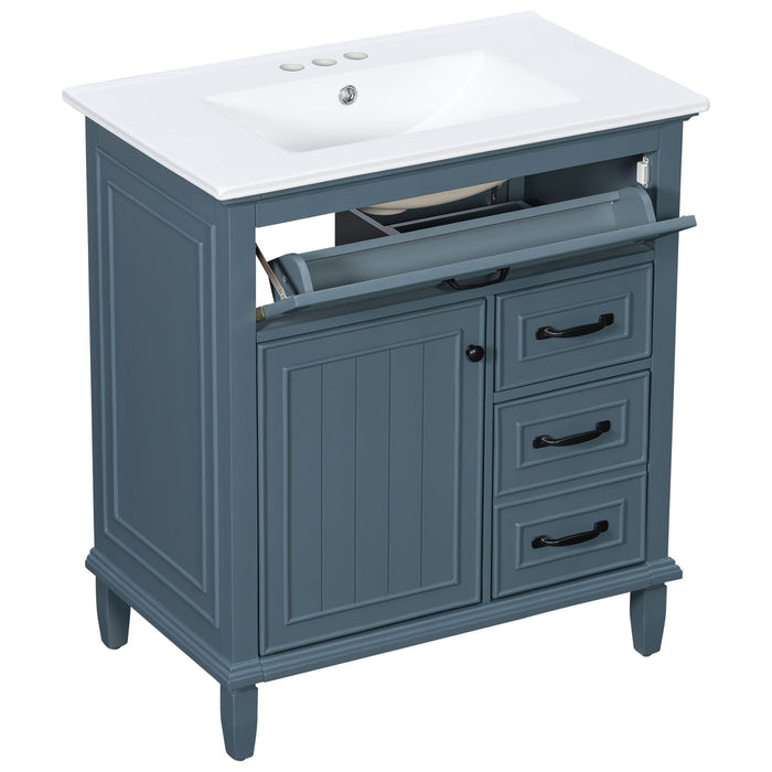 Bathroom Vanity With Sink Top, Flip Drawers, Adjustable Shelf
