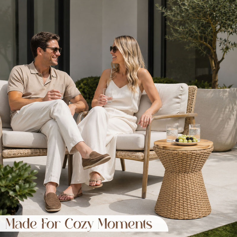 Stool With Lid, Wicker Accent Table, Indoor Outdoor Side Table - Brown White