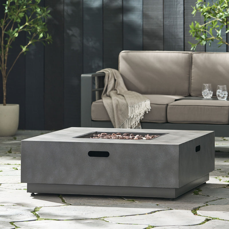 Modern Square Iron Fire Pit 50, 000 Btu - Stone Gray