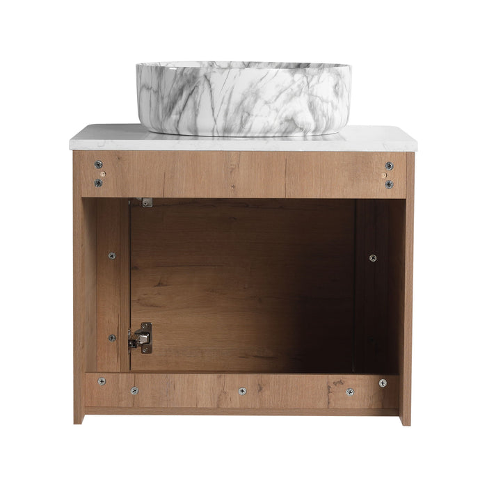 Wall Mounted Bathroom Vanity With Art Sink & 1 Soft Close Door